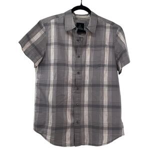 Prana Shirt Mens S Gray Plaid Organic Cotton Button Up Short Sleeve Casual Top